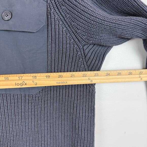 Duluth Trading Co Sweater Mens Large Blue Knit Ribbed Brigadier Button Mock Neck - Picture 8 of 9